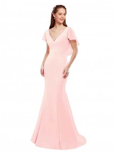 Soft Chiffon Mermaid Long Flutter Sleeves Low Back Bridesmaid Dress Barrie