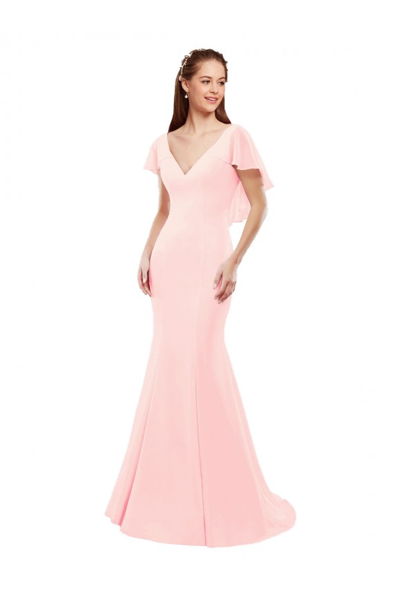 Soft Chiffon Mermaid Long Flutter Sleeves Low Back Bridesmaid Dress Barrie