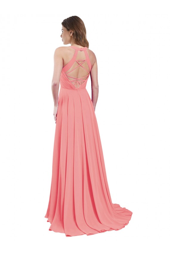 Chiffon A-Line Long Sleeveless Criss Cross Back Bridesmaid Dress / Evening Dress Barrie