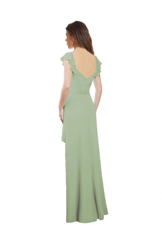 Soft Chiffon A-Line Long Cap Sleeves Low Back Bridesmaid Dress / Formal Dress Barrie