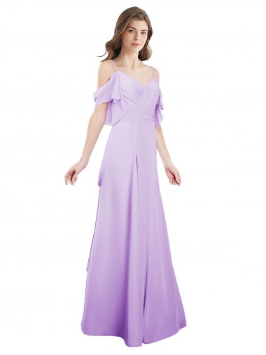 Soft Chiffon A-Line Long Cold Shoulder Formal Dress / Bridesmaid Dress Barrie