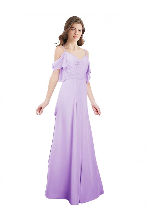 Soft Chiffon A-Line Long Cold Shoulder Formal Dress / Bridesmaid Dress Barrie