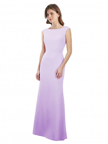 Soft Chiffon Column Long Cap Sleeves Open Back Bridesmaid Dress Barrie