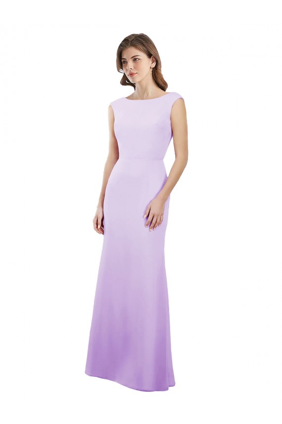 Soft Chiffon Column Long Cap Sleeves Open Back Bridesmaid Dress Barrie