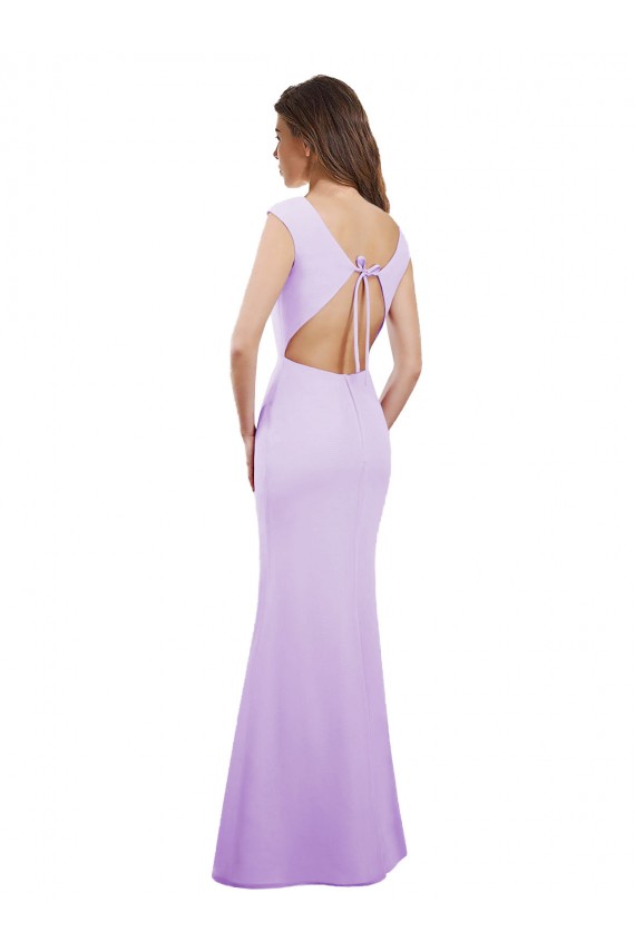 Soft Chiffon Column Long Cap Sleeves Open Back Bridesmaid Dress Barrie