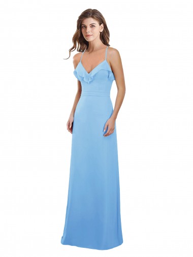 Soft Chiffon A-Line Long Sleeveless Periwinkle Open Back Bridesmaid Gowns Barrie