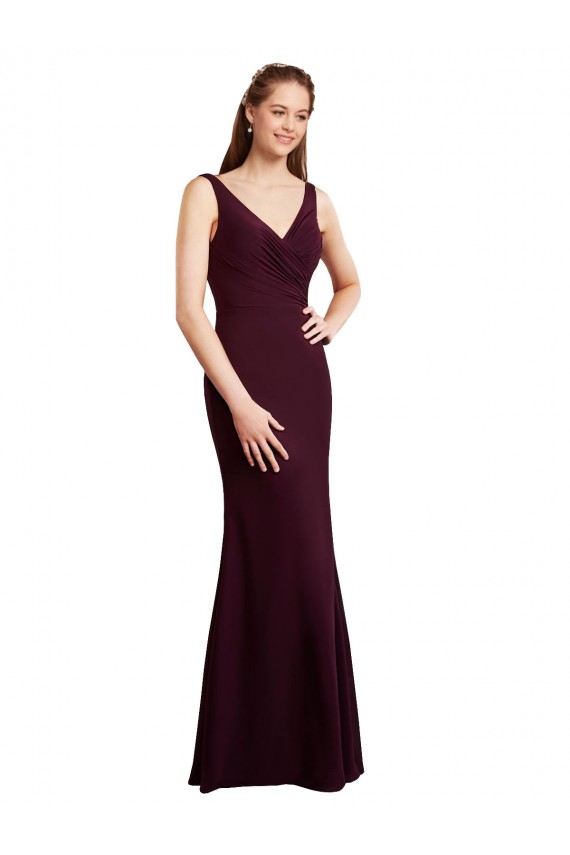 Soft Chiffon Mermaid Long Sleeveless Low Back Burgundy Gold Bridesmaid Dresses Barrie