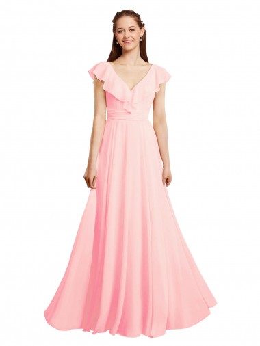 Chiffon A-Line Long Cap Sleeves V-Back Bridesmaid Dress / Evening Gowns Barrie