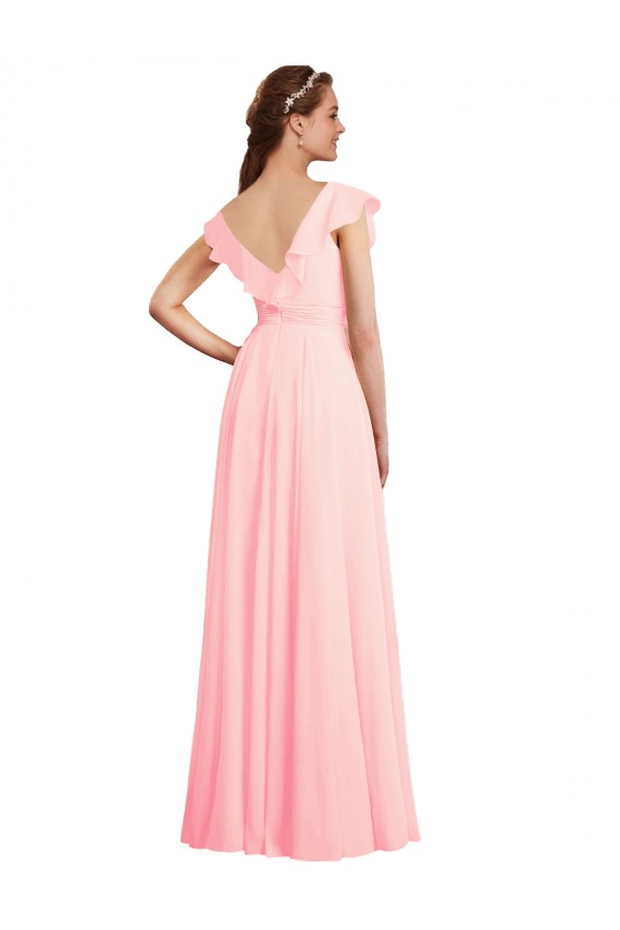 Chiffon A-Line Long Cap Sleeves V-Back Bridesmaid Dress / Evening Gowns Barrie