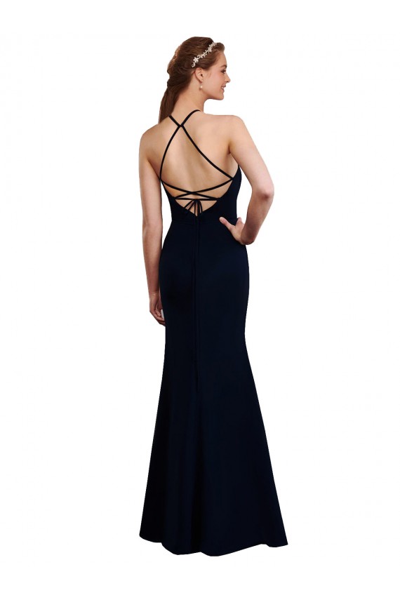 Soft Chiffon Mermaid Long Sleeveless Criss Cross Open Back Bridesmaid Dress Barrie