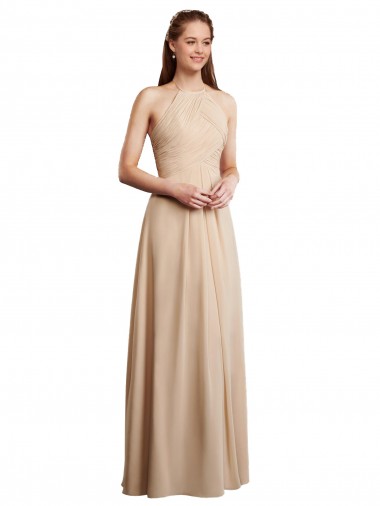 Soft Chiffon Long Sleeveless Low Back Bridesmaid Dress Barrie