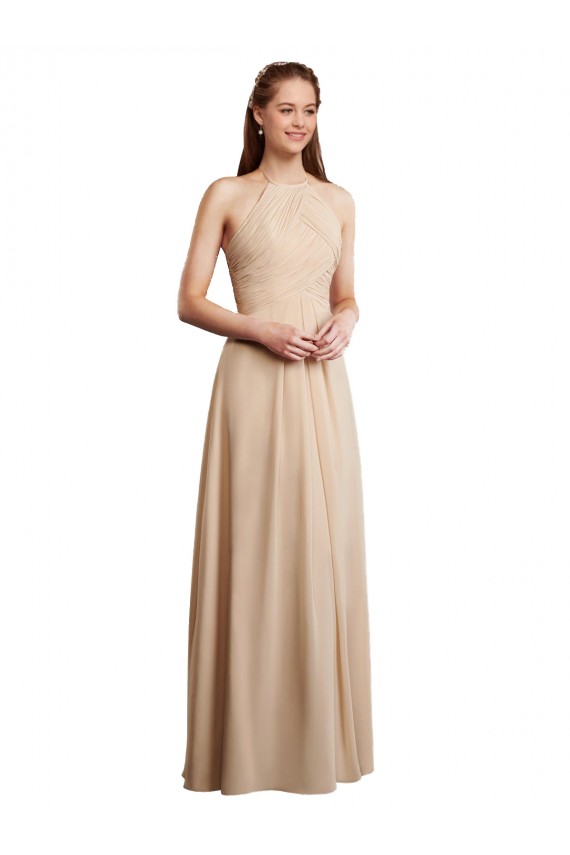 Soft Chiffon Long Sleeveless Low Back Bridesmaid Dress Barrie