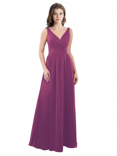 Soft Chiffon A-Line Long Sleeveless Wild Berry V-Back Bridesmaid Dress Barrie