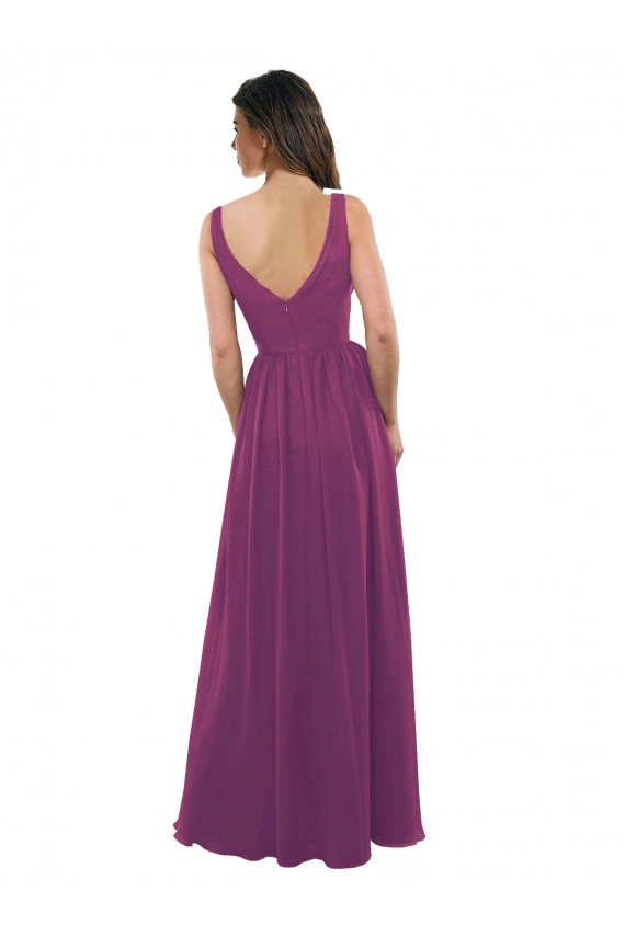 Soft Chiffon A-Line Long Sleeveless Wild Berry V-Back Bridesmaid Dress Barrie