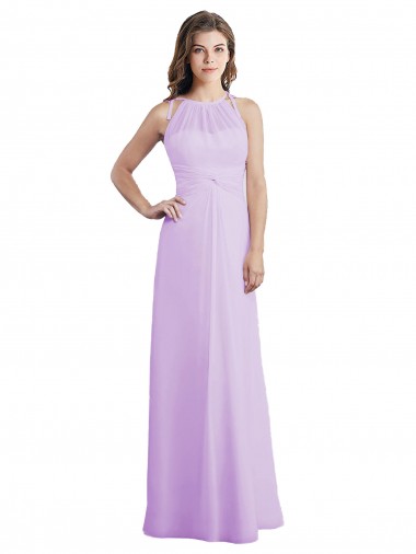 Soft Chiffon A-Line Long Sleeveless Keyhole Back Lilac Bridesmaid Dresses Barrie