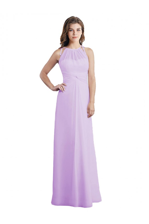 Soft Chiffon A-Line Long Sleeveless Keyhole Back Lilac Bridesmaid Dresses Barrie