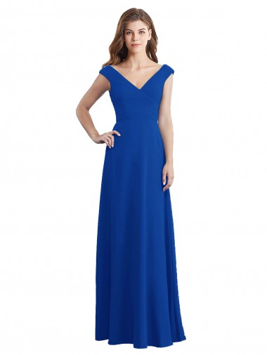 Chiffon A-Line Long Sleeveless Royal Blue Bridesmaid Gowns / Evening Gowns Barrie