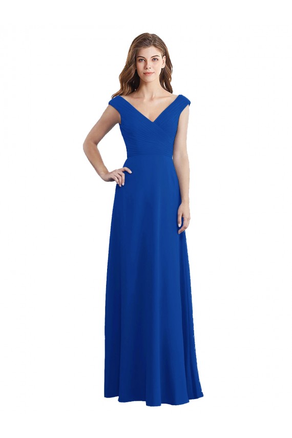Chiffon A-Line Long Sleeveless Royal Blue Bridesmaid Gowns / Evening Gowns Barrie