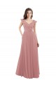 Soft Chiffon A-Line Long Cap Sleeves V-Back Dusty Pink Bridesmaid Dresses Barrie