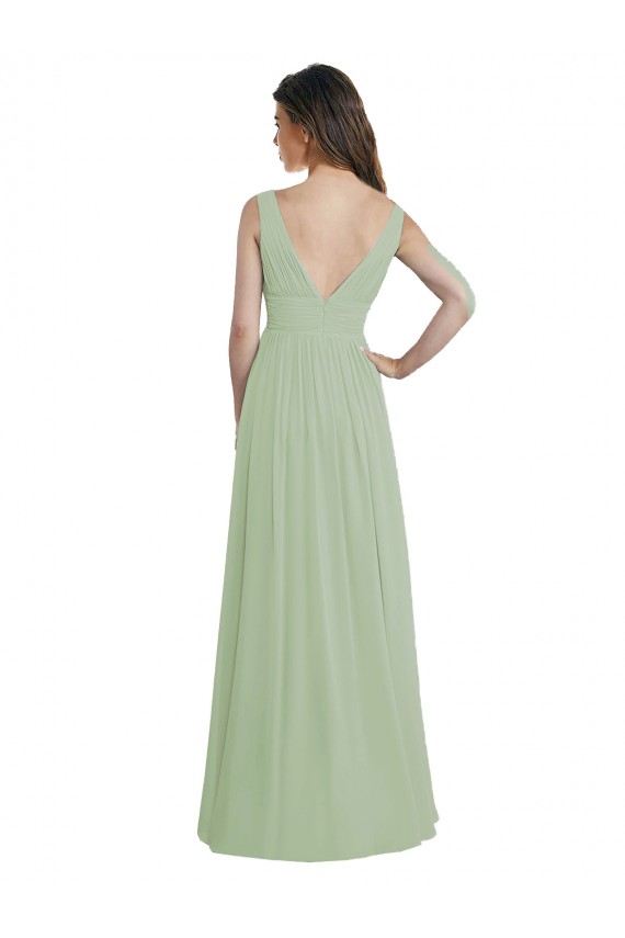 Soft Chiffon A-Line Long Sleeveless V-Back Formal Dress / Bridesmaid Dress Barrie