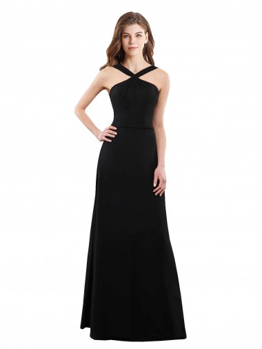 Soft Chiffon A-Line Long Sleeveless Black Open Back Bridesmaid Dress Barrie