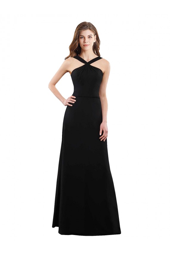 Soft Chiffon A-Line Long Sleeveless Black Open Back Bridesmaid Dress Barrie