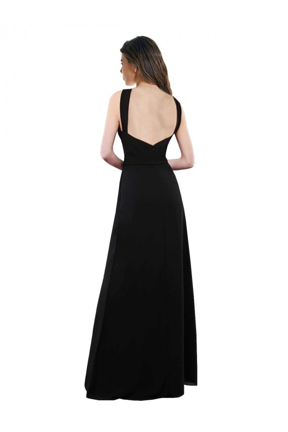 Soft Chiffon A-Line Long Sleeveless Black Open Back Bridesmaid Dress Barrie