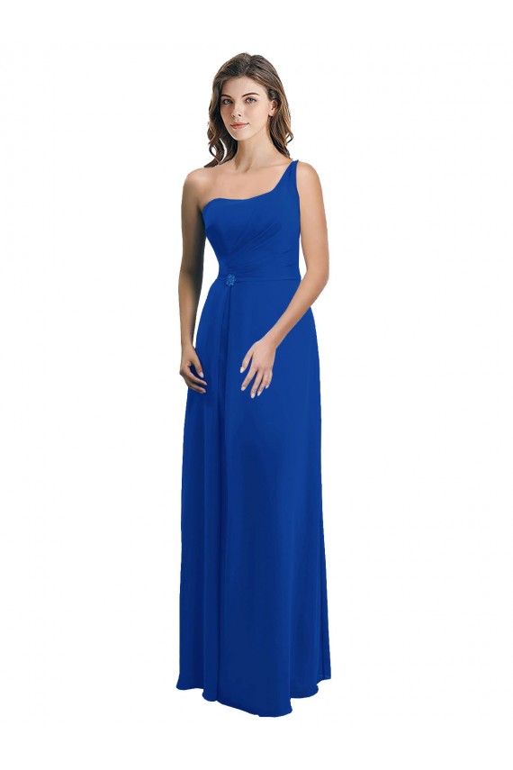 Soft Chiffon A-Line Long Sleeveless Royal Blue Low Back Bridesmaid Dress Barrie
