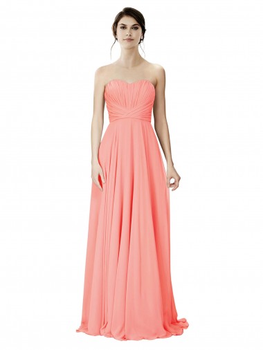 Soft Chiffon A-Line Long Sleeveless Peach Bridesmaid Dress Barrie