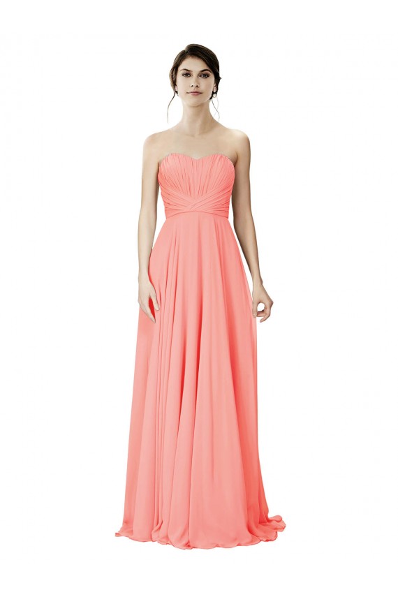 Soft Chiffon A-Line Long Sleeveless Peach Bridesmaid Dress Barrie