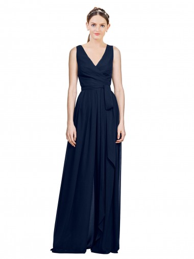 Chiffon A-Line Long Sleeveless Dark Navy Bridesmaid Dresses Barrie