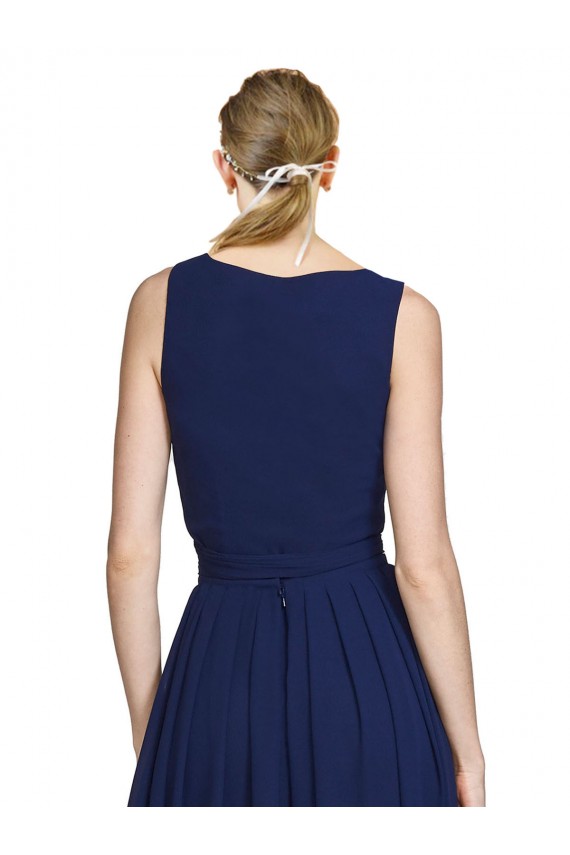 Chiffon A-Line Long Sleeveless Dark Navy Bridesmaid Dresses Barrie