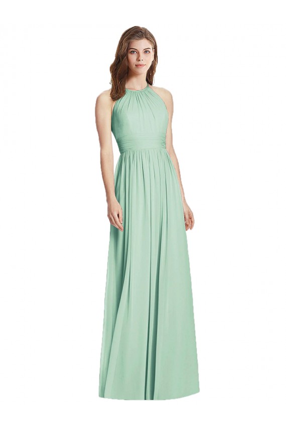 Soft Chiffon A-Line Long Sleeveless Open Back Semi Formal Evening Dress / Bridesmaid Dress Barrie