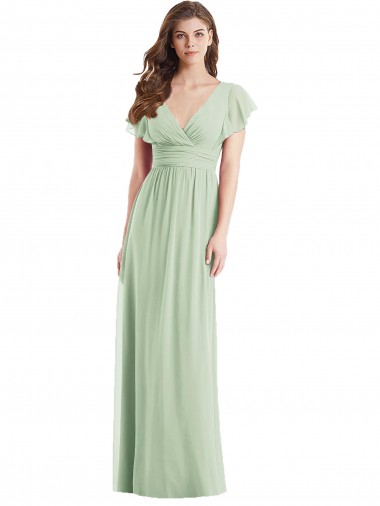 Soft Chiffon Trumpet Long Flutter Sleeves Open Back Bridesmaid Dress Barrie