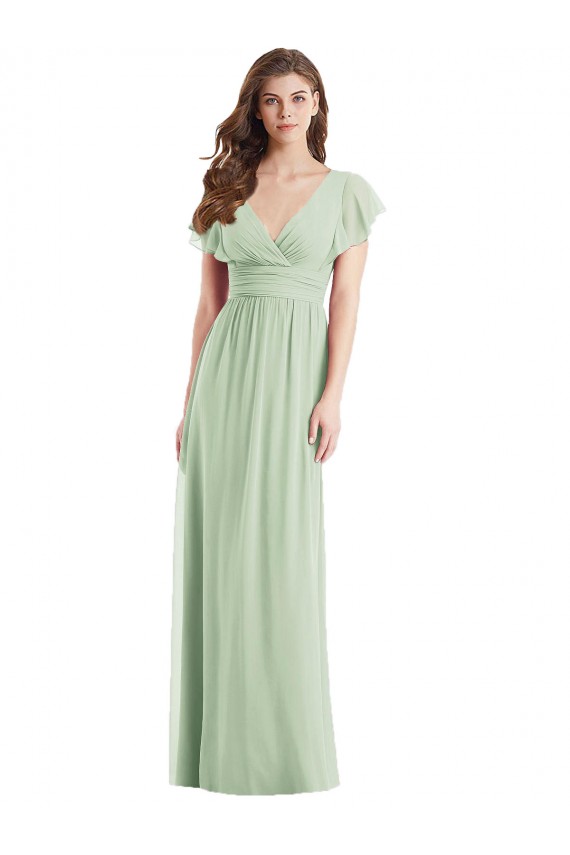 Soft Chiffon Trumpet Long Flutter Sleeves Open Back Bridesmaid Dress Barrie