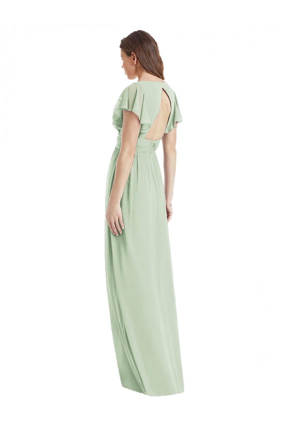 Soft Chiffon Trumpet Long Flutter Sleeves Open Back Bridesmaid Dress Barrie