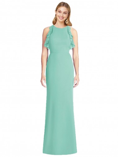 Soft Chiffon Mermaid Long Sleeveless Open Back Jade Bridesmaid Dresses Barrie