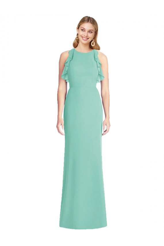 Soft Chiffon Mermaid Long Sleeveless Open Back Jade Bridesmaid Dresses Barrie
