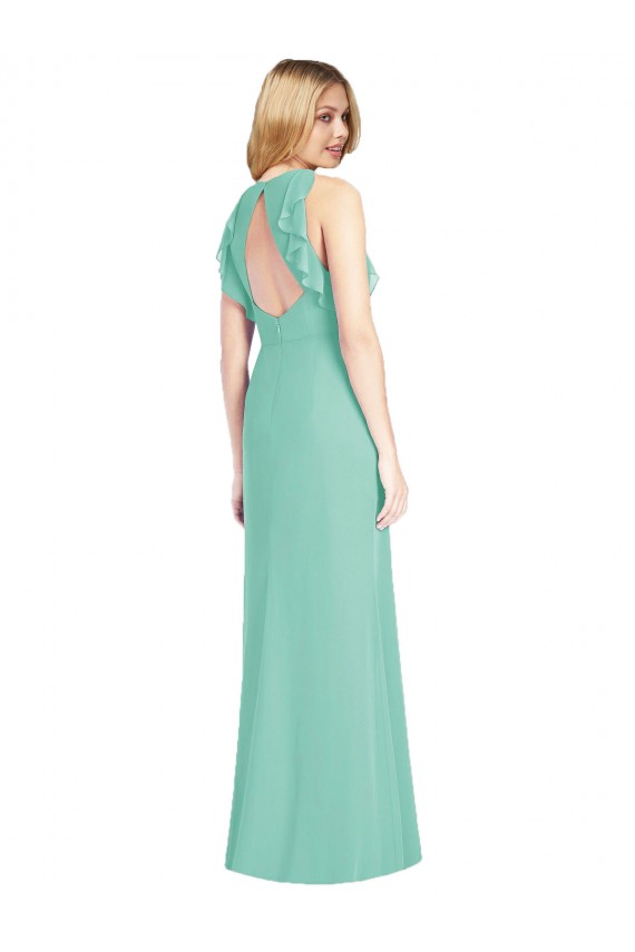 Soft Chiffon Mermaid Long Sleeveless Open Back Jade Bridesmaid Dresses Barrie