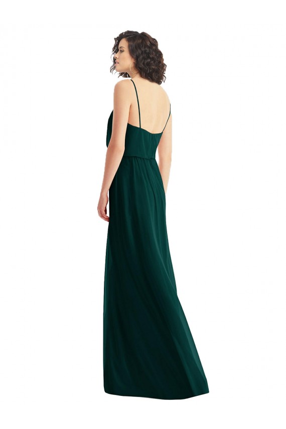 Soft Chiffon A-Line Long Sleeveless Low Back Ever Green Evening Dresses Barrie