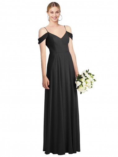 Soft Chiffon A-Line Long Cold Shoulder Semi Formal Evening Dress / Bridesmaid Dress Barrie