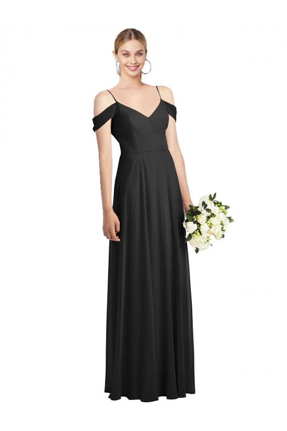Soft Chiffon A-Line Long Cold Shoulder Semi Formal Evening Dress / Bridesmaid Dress Barrie
