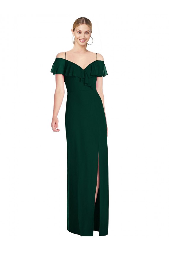 Soft Chiffon Trumpet Long Cold Shoulder Ever Green Evening Dresses Barrie