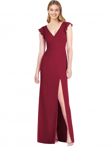 Soft Chiffon Mermaid Long Ruffle Sleeves Tie Back Bridesmaid Dress Barrie