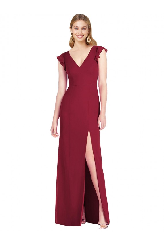 Soft Chiffon Mermaid Long Ruffle Sleeves Tie Back Bridesmaid Dress Barrie