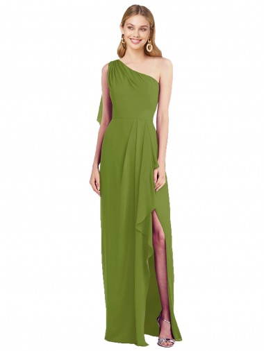 Soft Chiffon Trumpet Long Sleeveless Draped Front Slit Bridesmaid Dresses Barrie