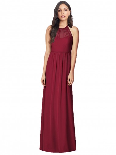 Soft Chiffon Trumpet Long Sleeveless Burgundy Bridesmaid Dresses Barrie