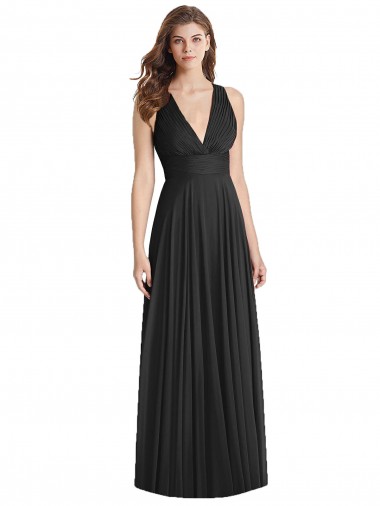 Soft Chiffon A-Line Long Sleeveless Criss Cross Back Black Bridesmaid Dresses Barrie