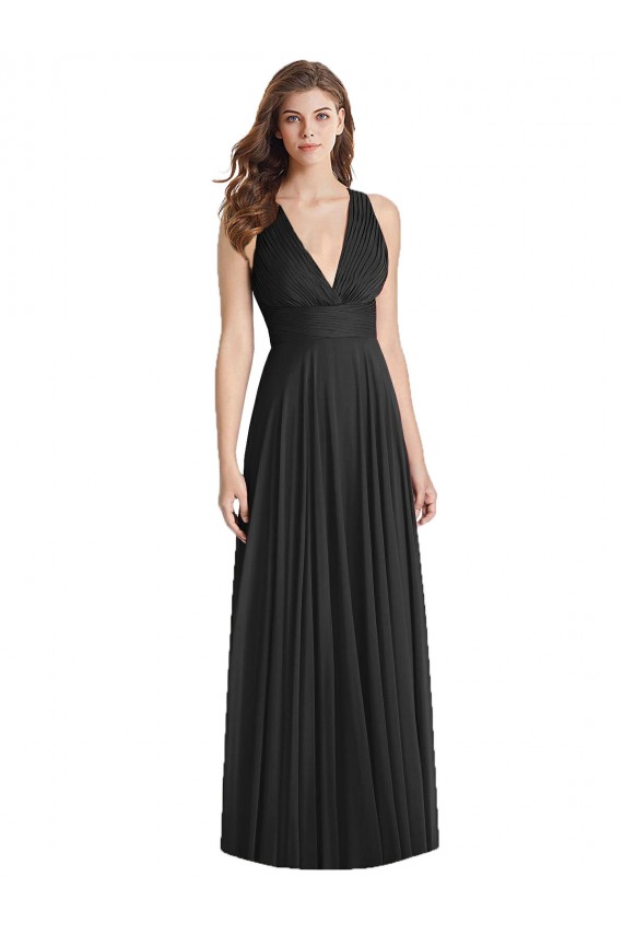 Soft Chiffon A-Line Long Sleeveless Criss Cross Back Black Bridesmaid Dresses Barrie
