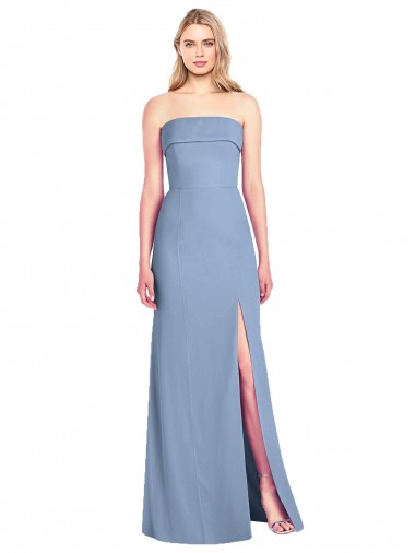 Soft Chiffon Trumpet Long Sleeveless Dusty Blue Bridesmaid Dresses Barrie